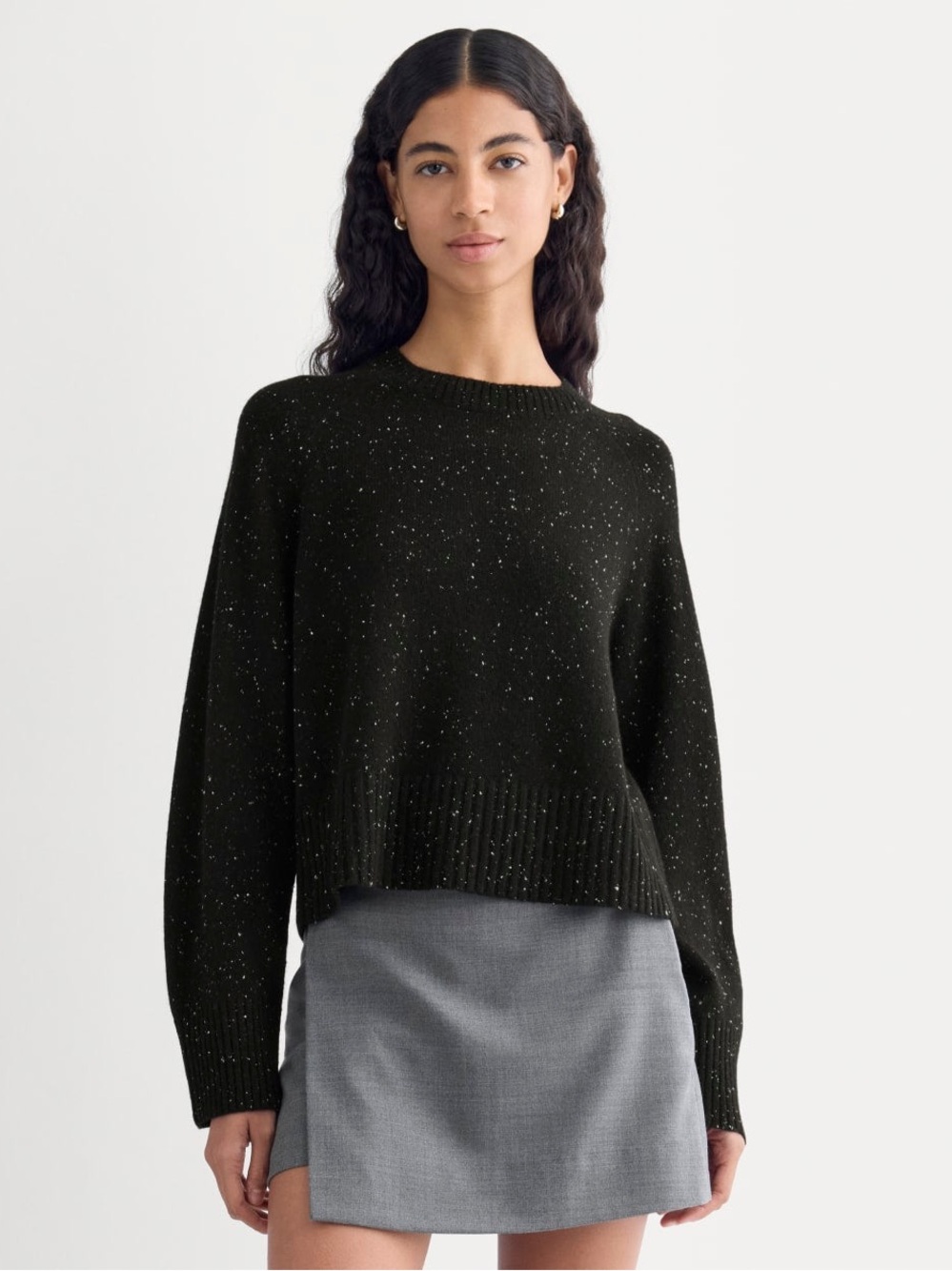 $178 EVERLANE Black The Boxy Crew Cashmere Sweater, Size MEDIUM